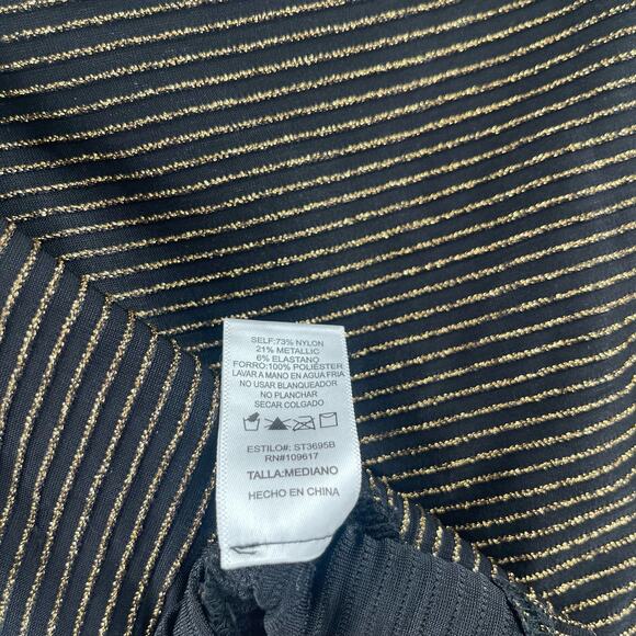 SHINESTAR Tank Size Medium Black and Lurex Gold Stripes Evening Cocktail Peplum - Picture 8 of 9